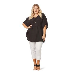 Beme Elbow Sleeve Tie Neck Batwing Top NWT